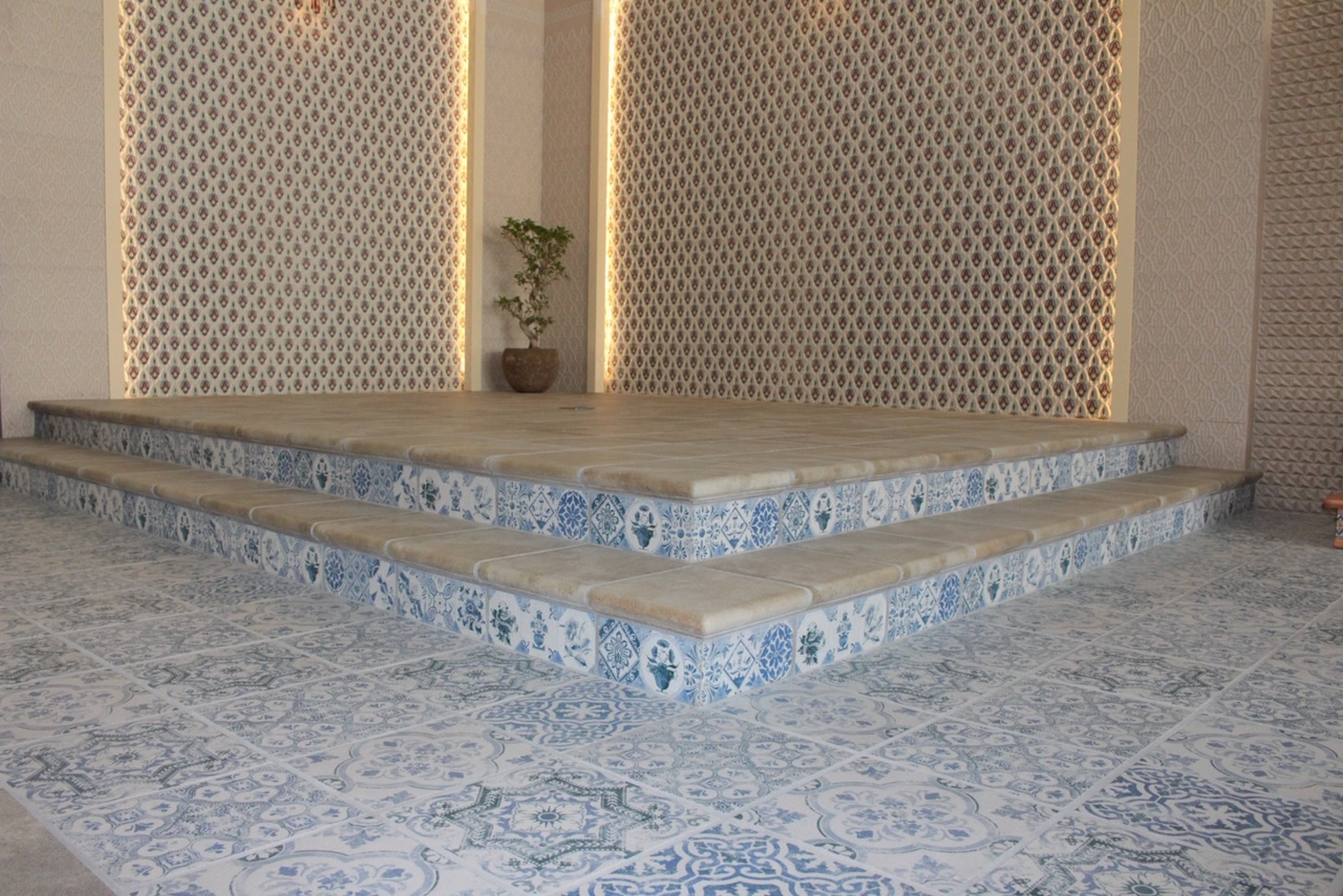 Pavimento y tabica retro azul columbia beige - Escaleras