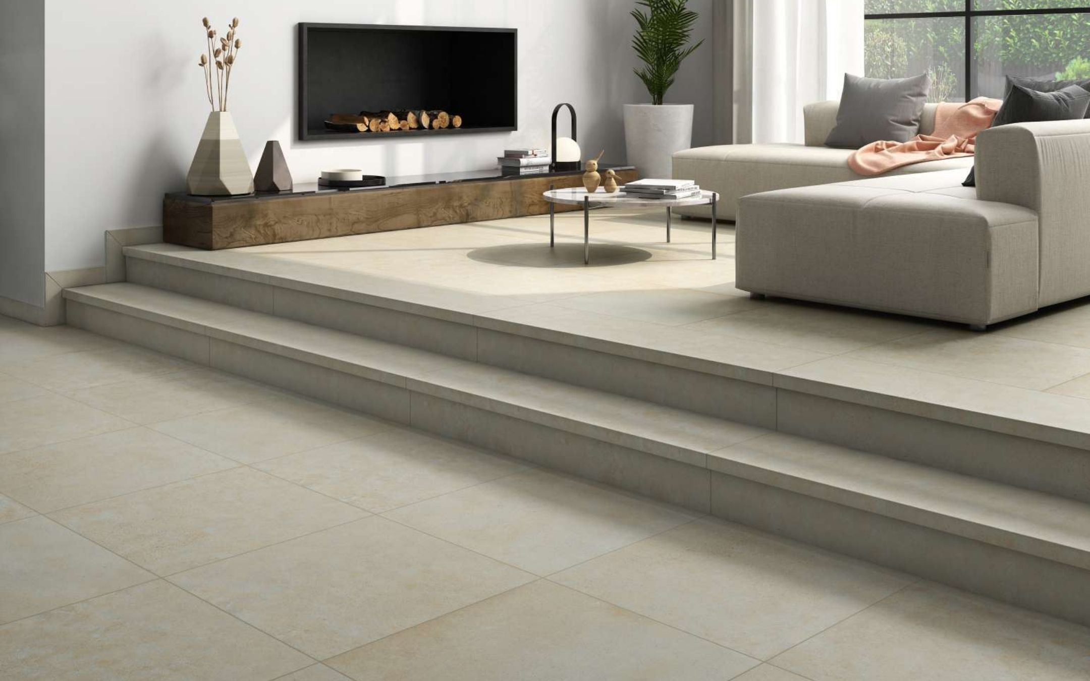 suelos porcelanicos inspiracion cemento 1 - Suelos porcelánicos que imitan acabados, ¿cuál elegir según la estancia de la casa?